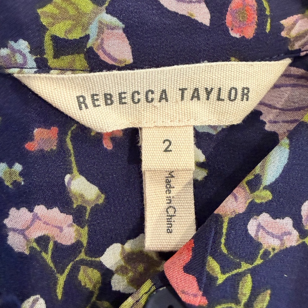 Rebecca Taylor 100% Silk Floral Blouse Size 2 - Picture 2 of 5